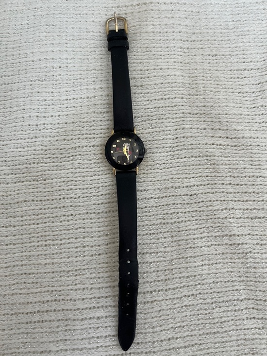 Accessories - Vintage 2007 Betty Boop Black Leather Strap Wristwatch with Gold Accents